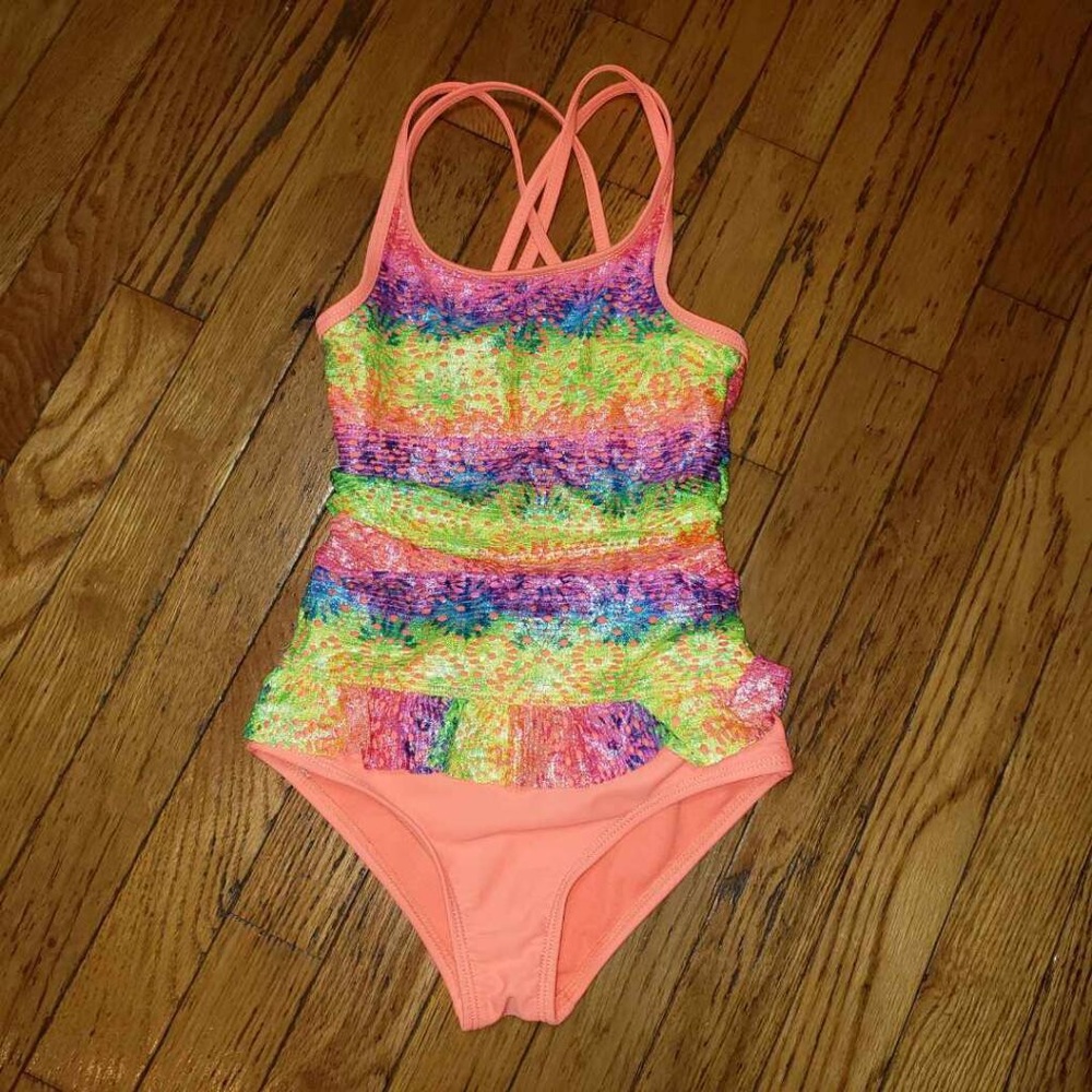 Wonder Nation Coral Ruffled One Piece Swimsuit